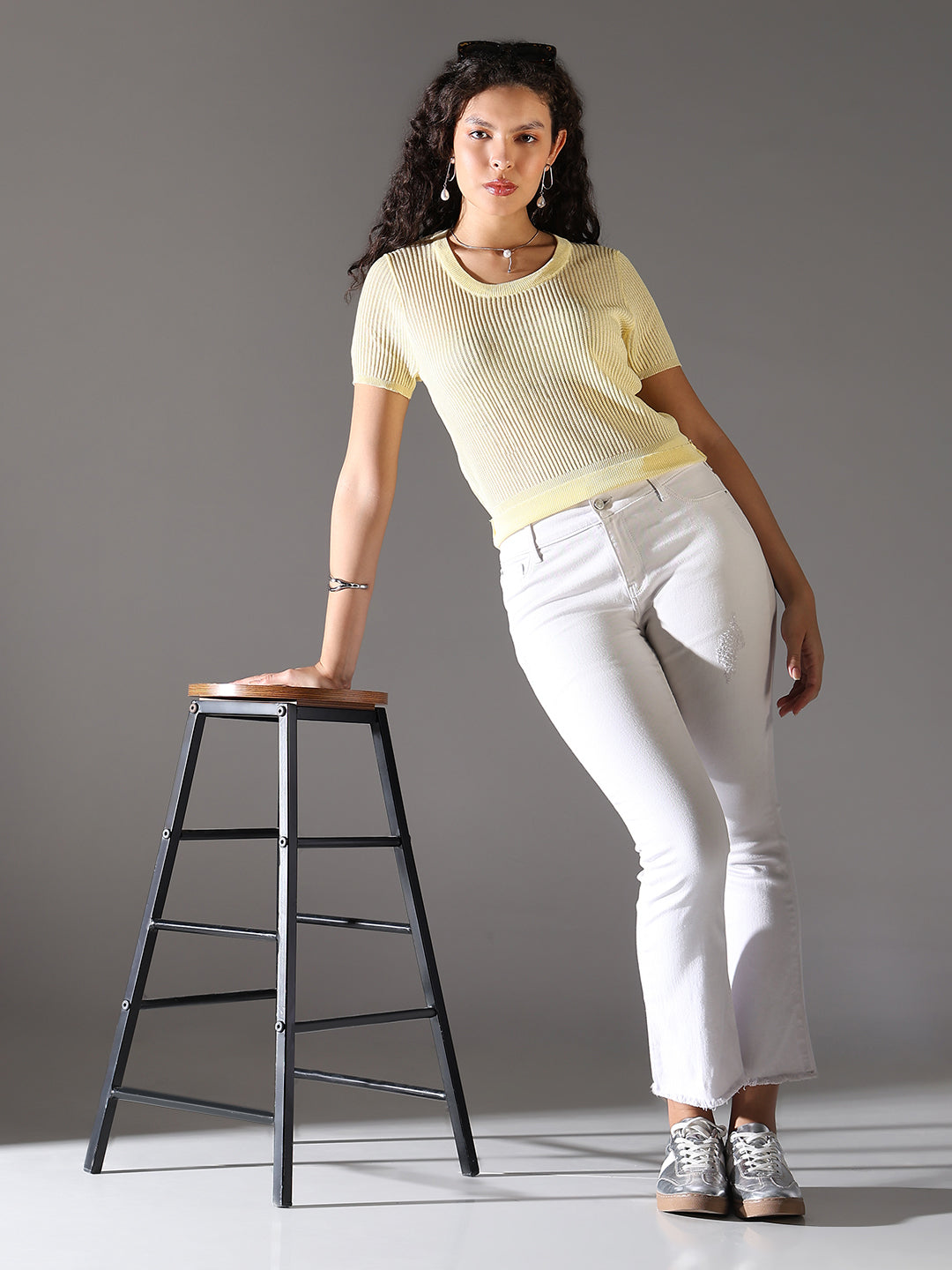 Women's Yellow Round Neck Top