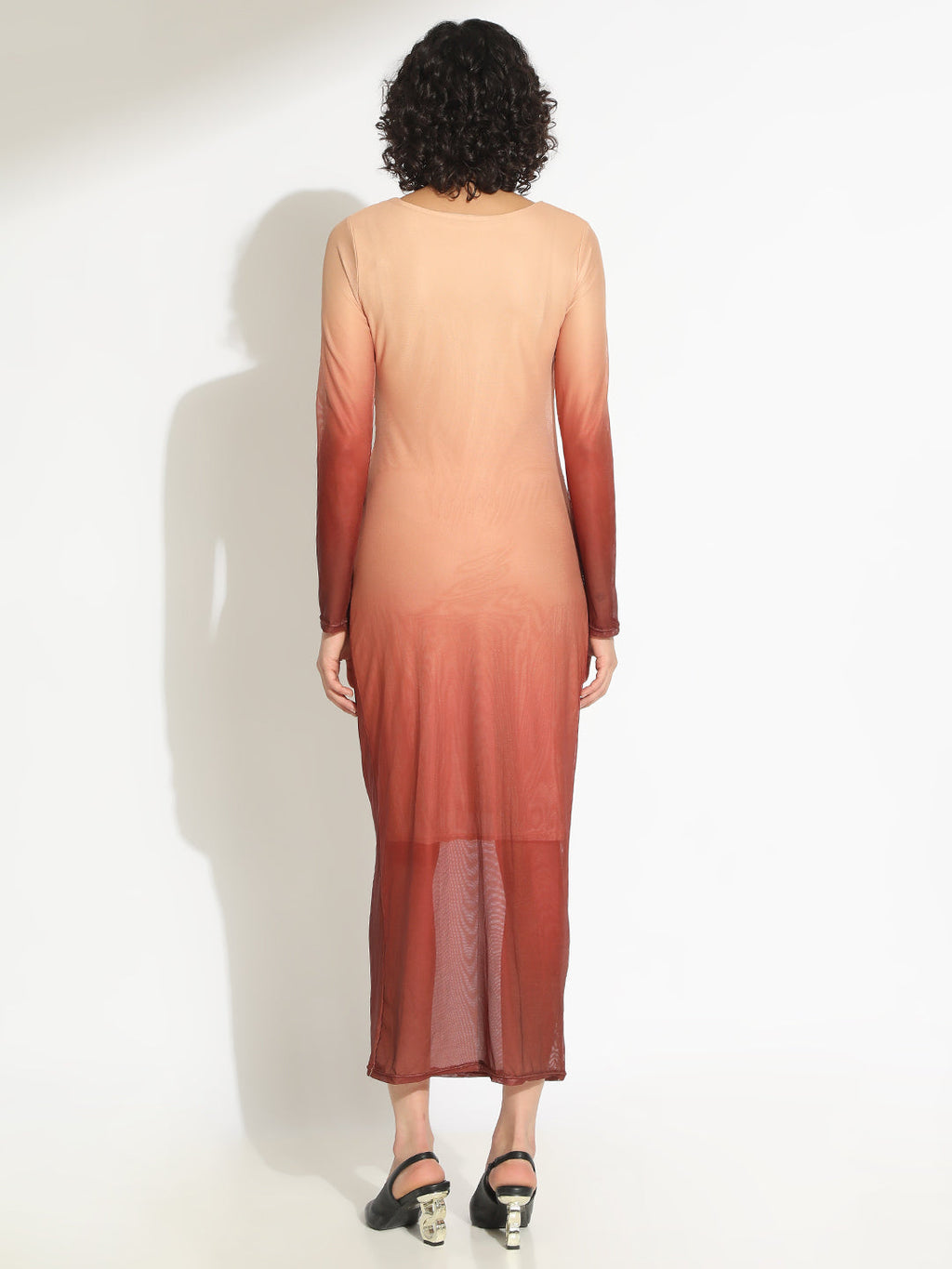 Women's Ombre Brown Full Sleeve Bodycon Midi Dress