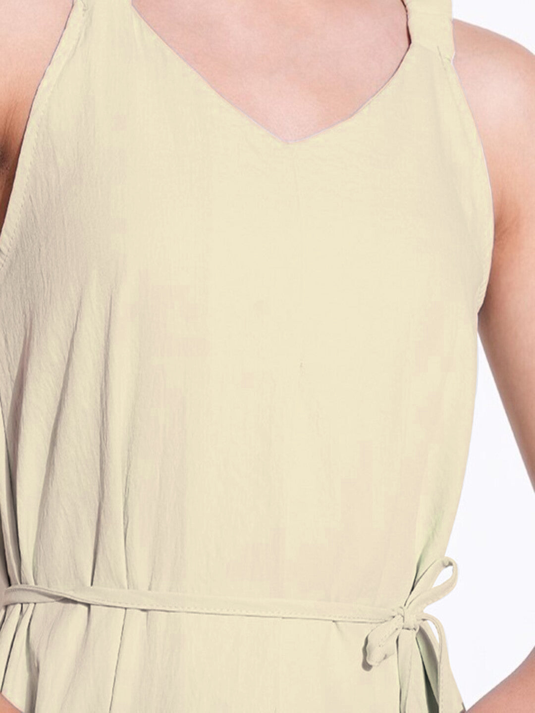 Women's Beige Solid Fit and Flare Dress