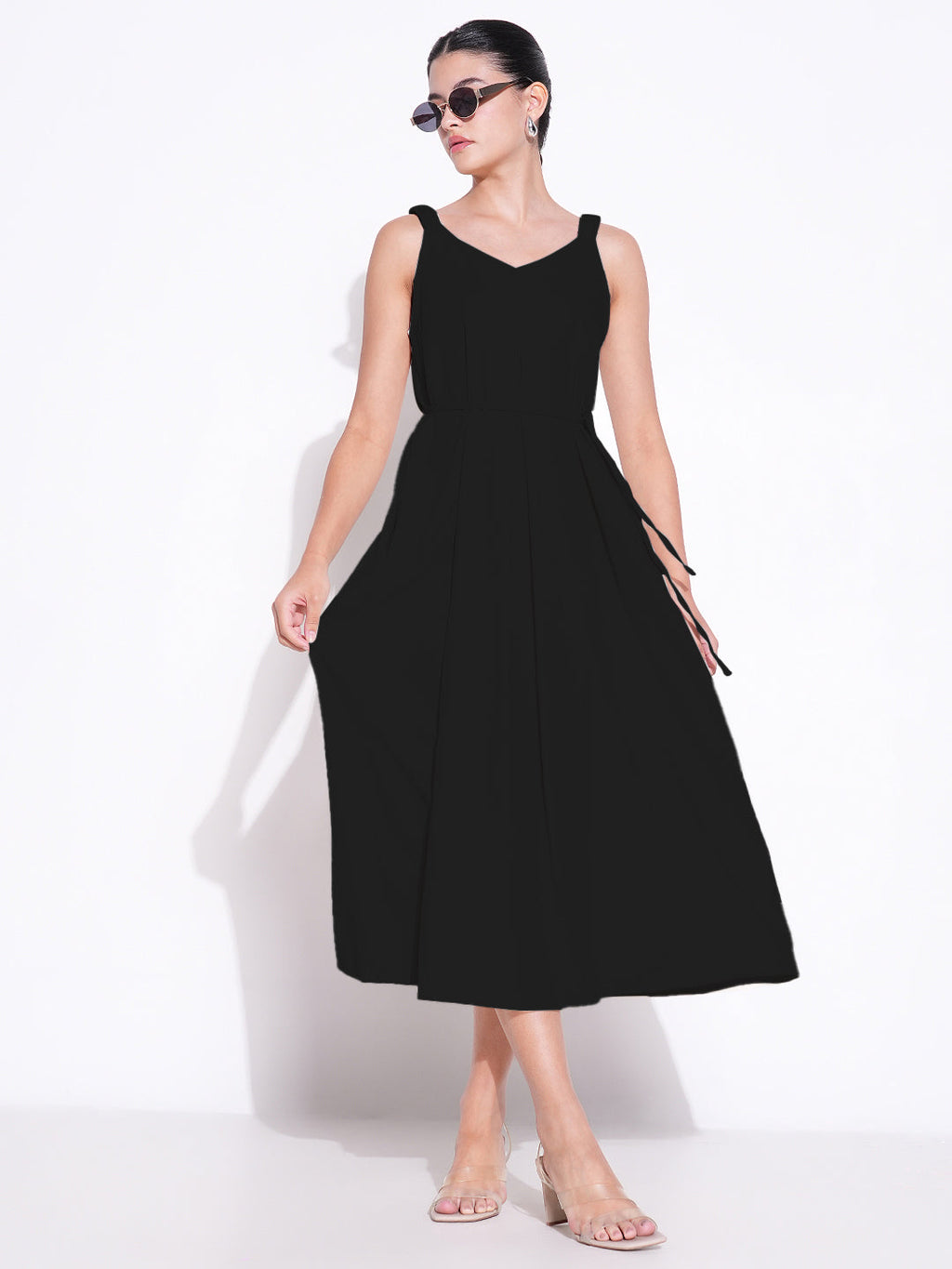 Women's Black Solid Fit and Flare Dress