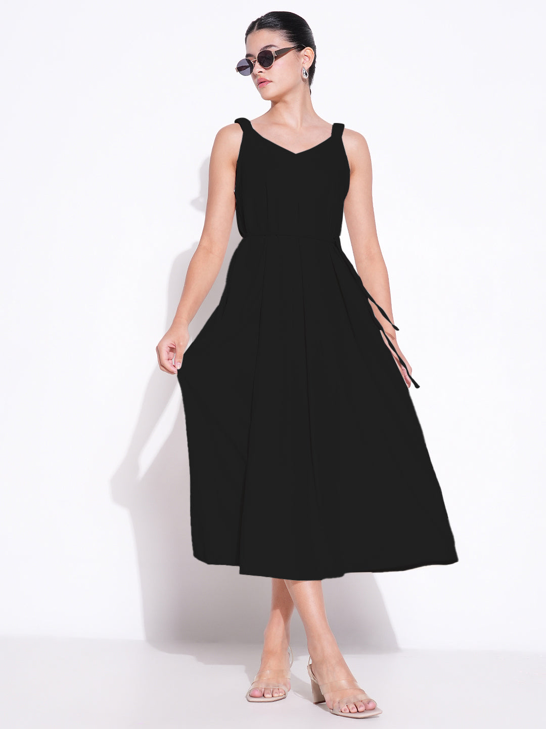 Women's Black Solid Fit and Flare Dress