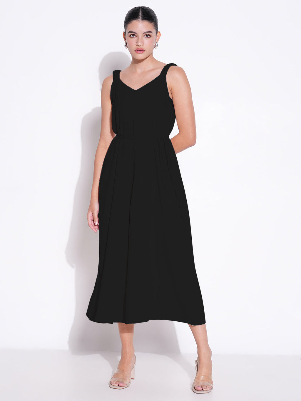 Women's Black Solid Fit and Flare Dress