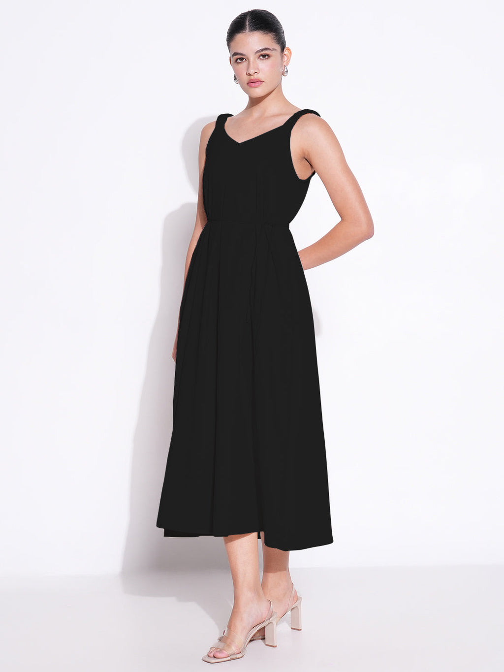 Women's Black Solid Fit and Flare Dress