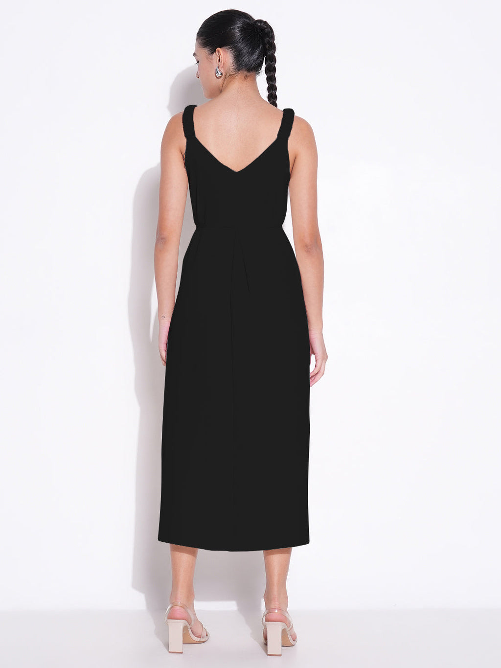 Women's Black Solid Fit and Flare Dress