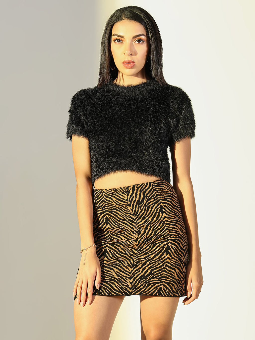 Women's Black Fringed Crop Top