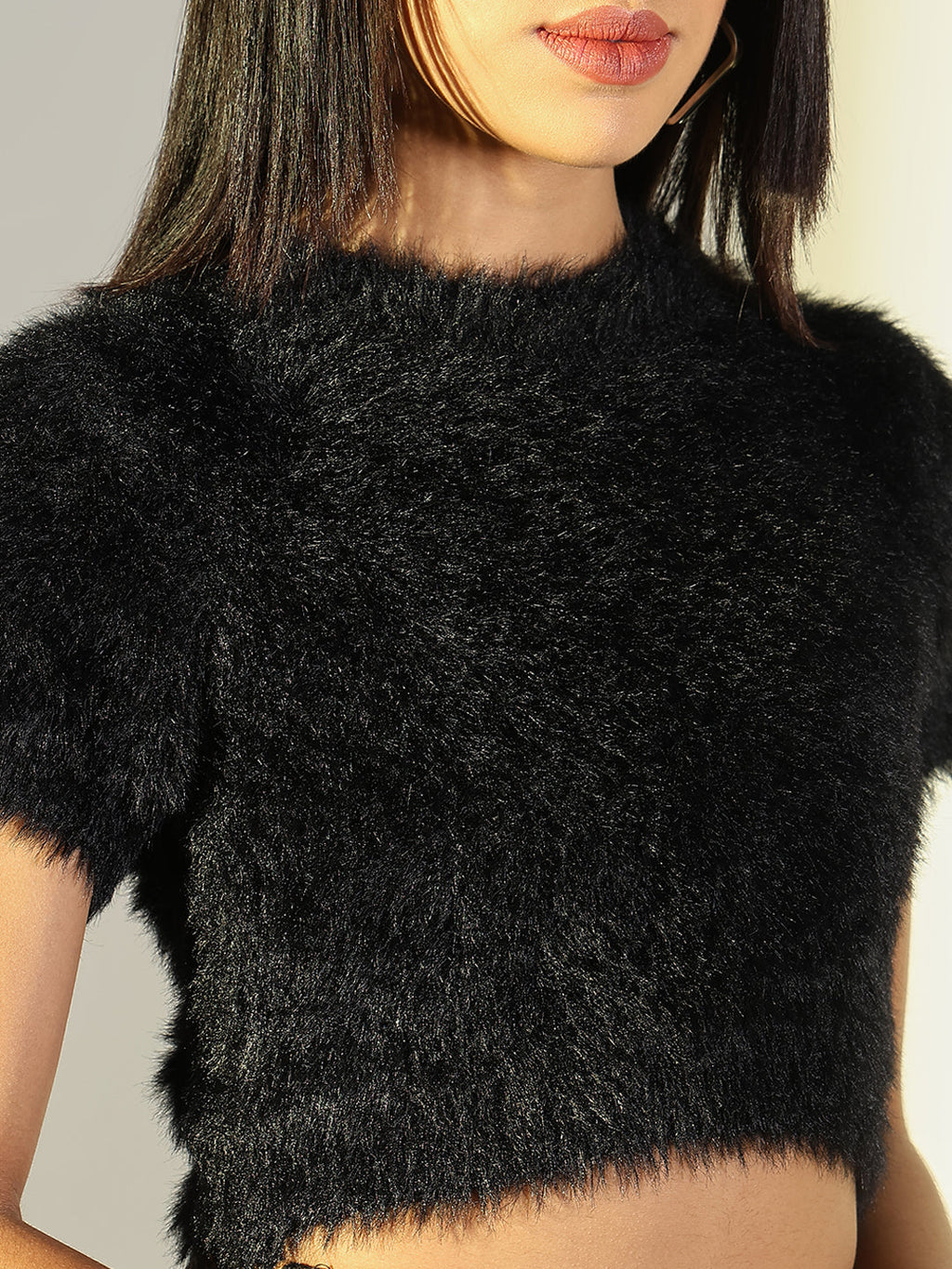 Women's Black Fringed Crop Top