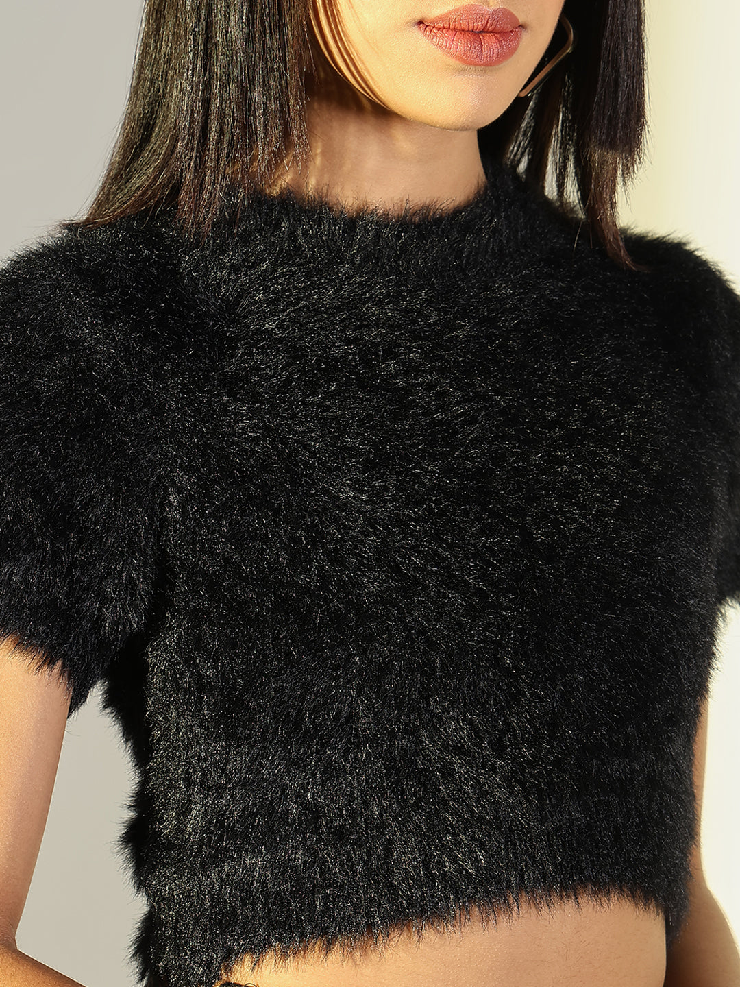 Women's Black Fringed Crop Top