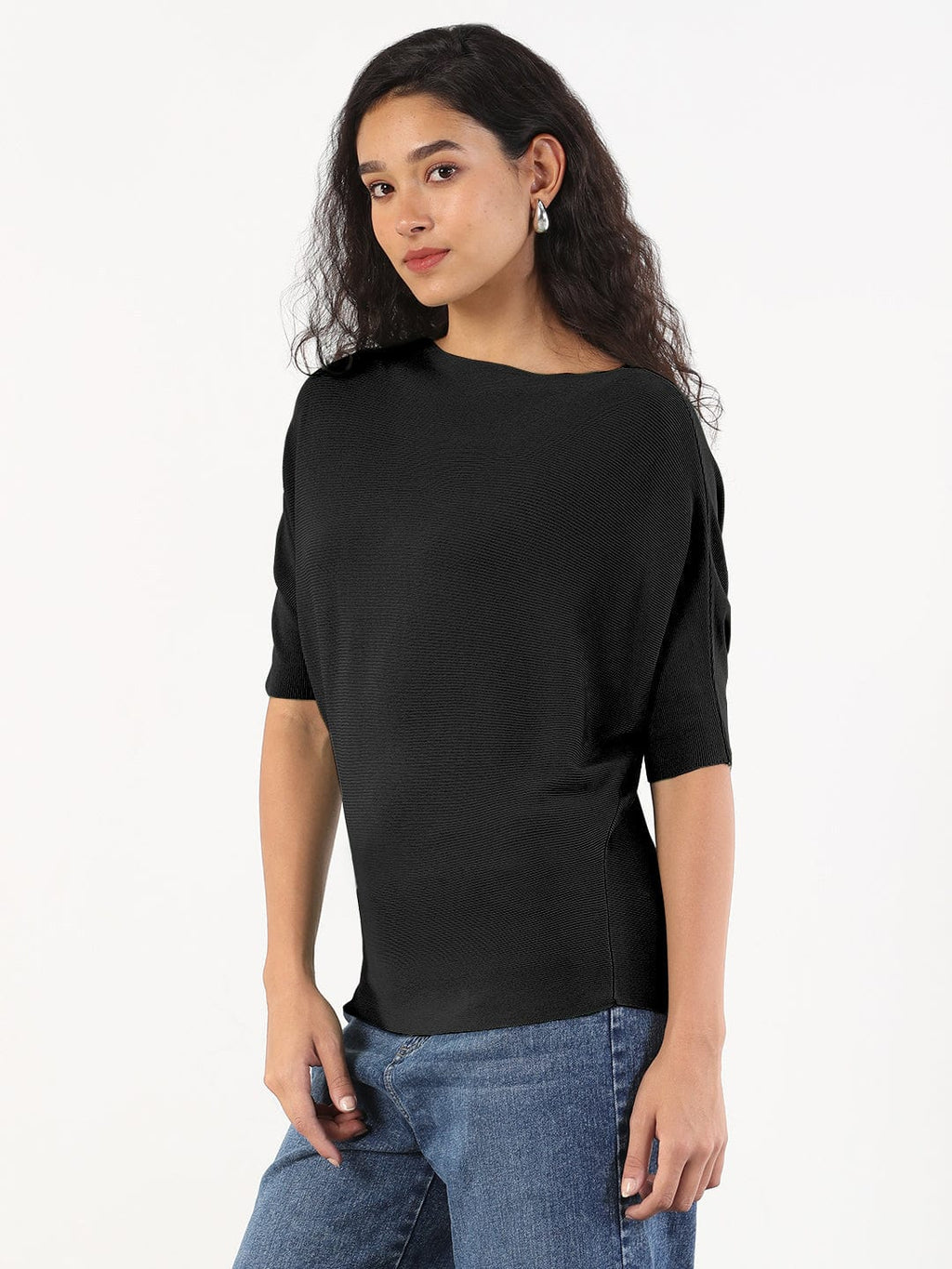 Women's Black Boat Neck Top