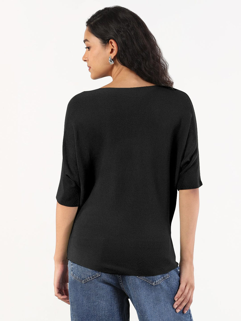 Women's Black Boat Neck Top