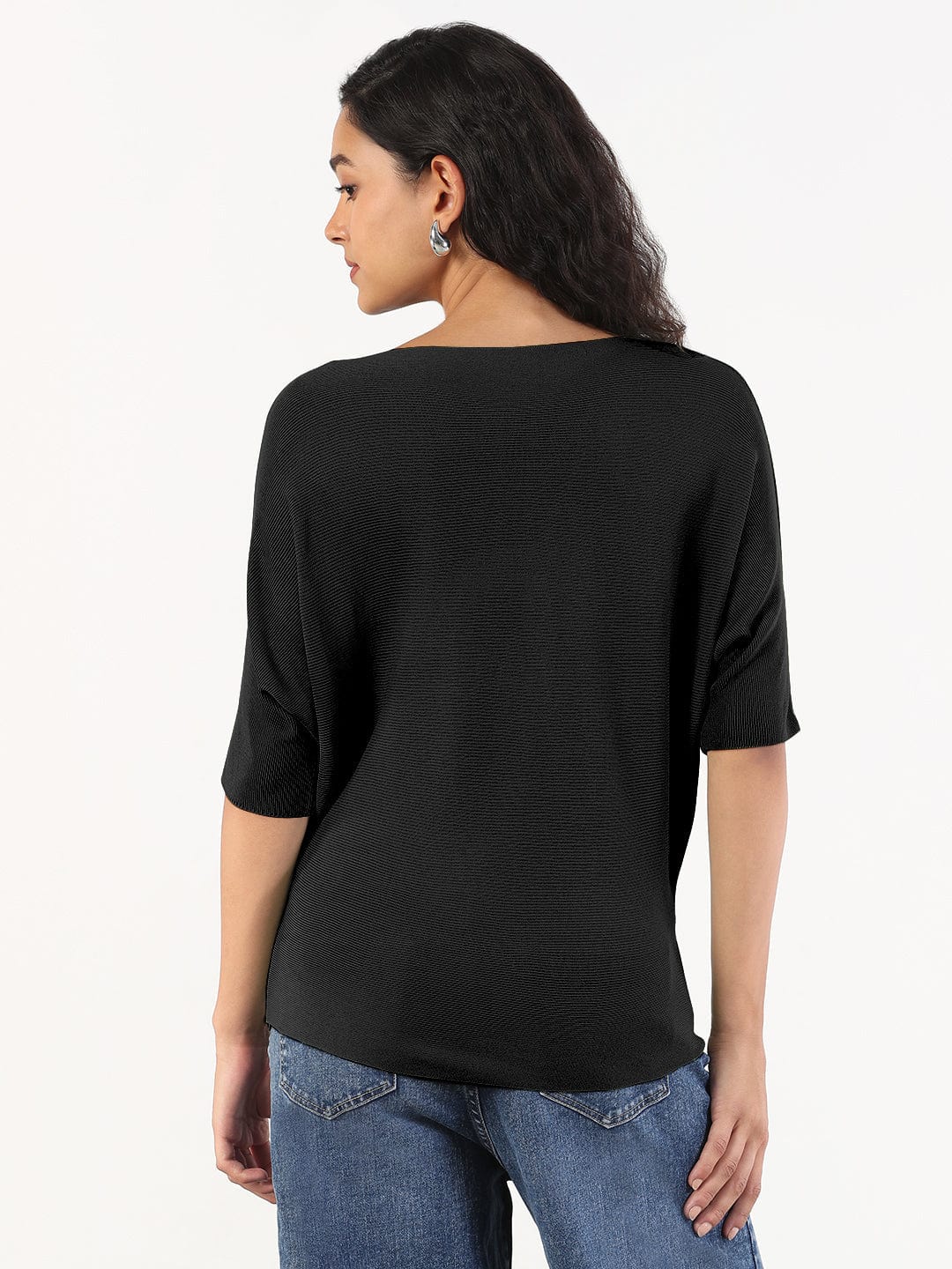 Women's Black Boat Neck Top