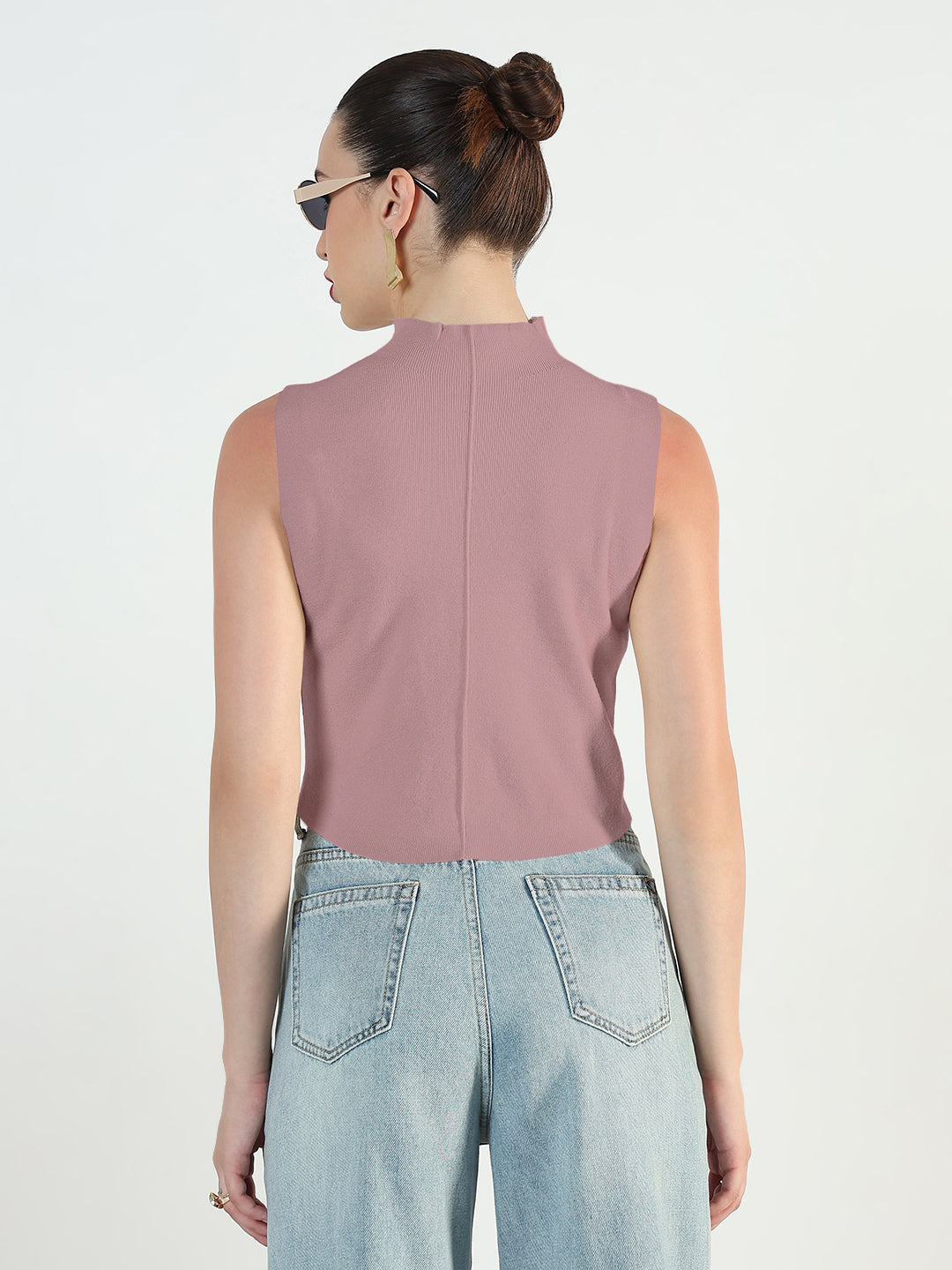 Women's Ribbed Purple High Neck Fitted Top