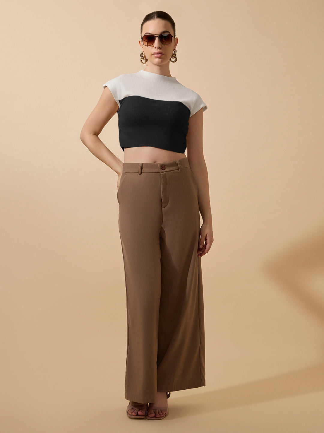 Women's Ribbed Black High Neck Ruched Crop Top