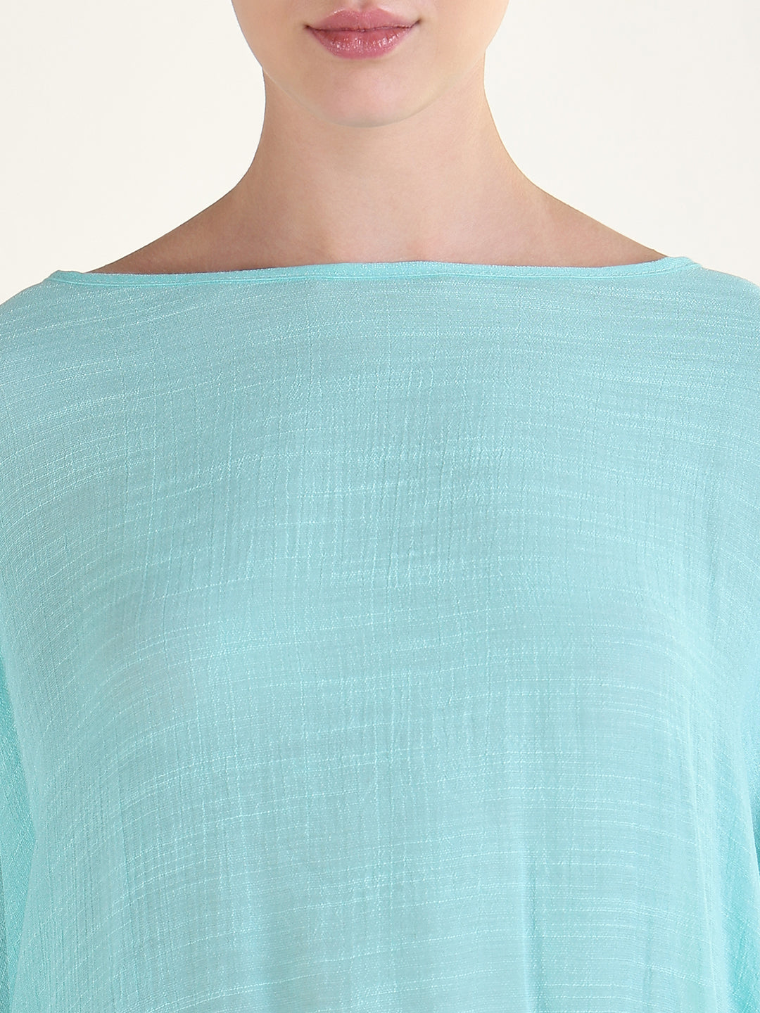 Women's Blue Extended Sleeves Solid Longline Top