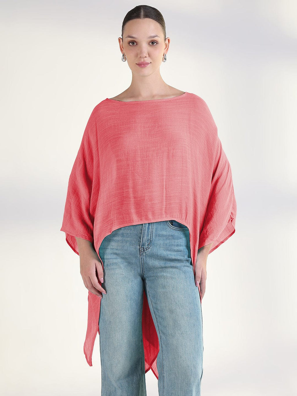 Women's Pink Boat Neck Longline Top