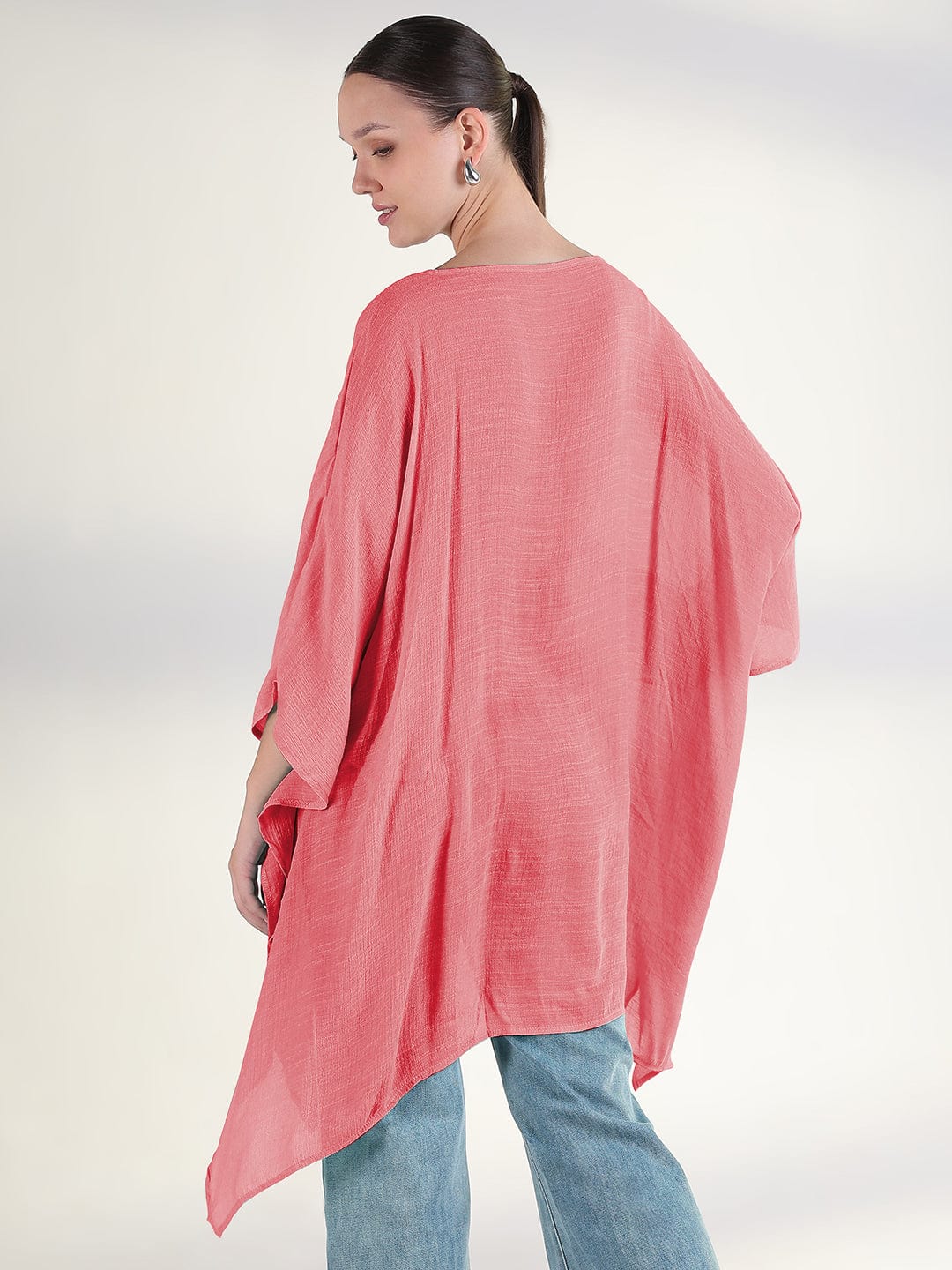 Women's Pink Boat Neck Longline Top