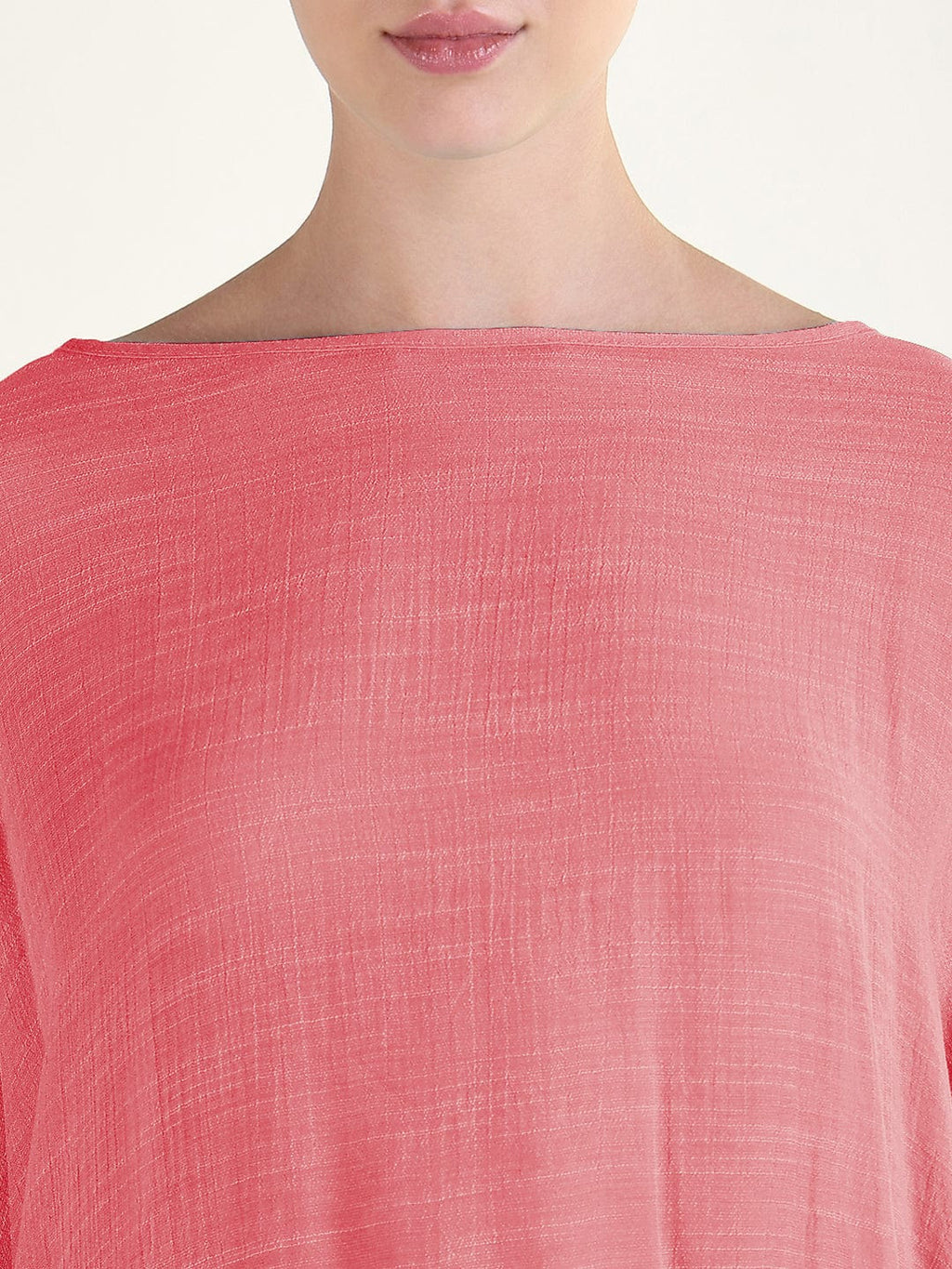 Women's Pink Boat Neck Longline Top