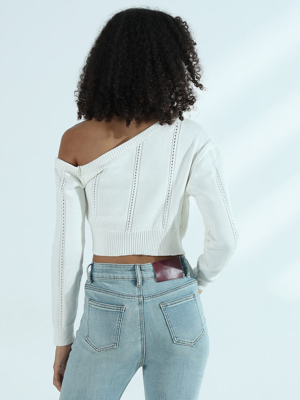 Women's Ribbed White Off Shoulder Crop Top with Heart