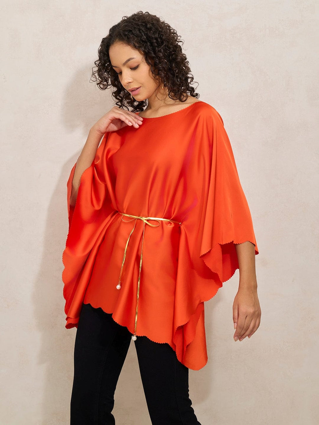 Women's Red Kaftan Top with Waist Tie-Up