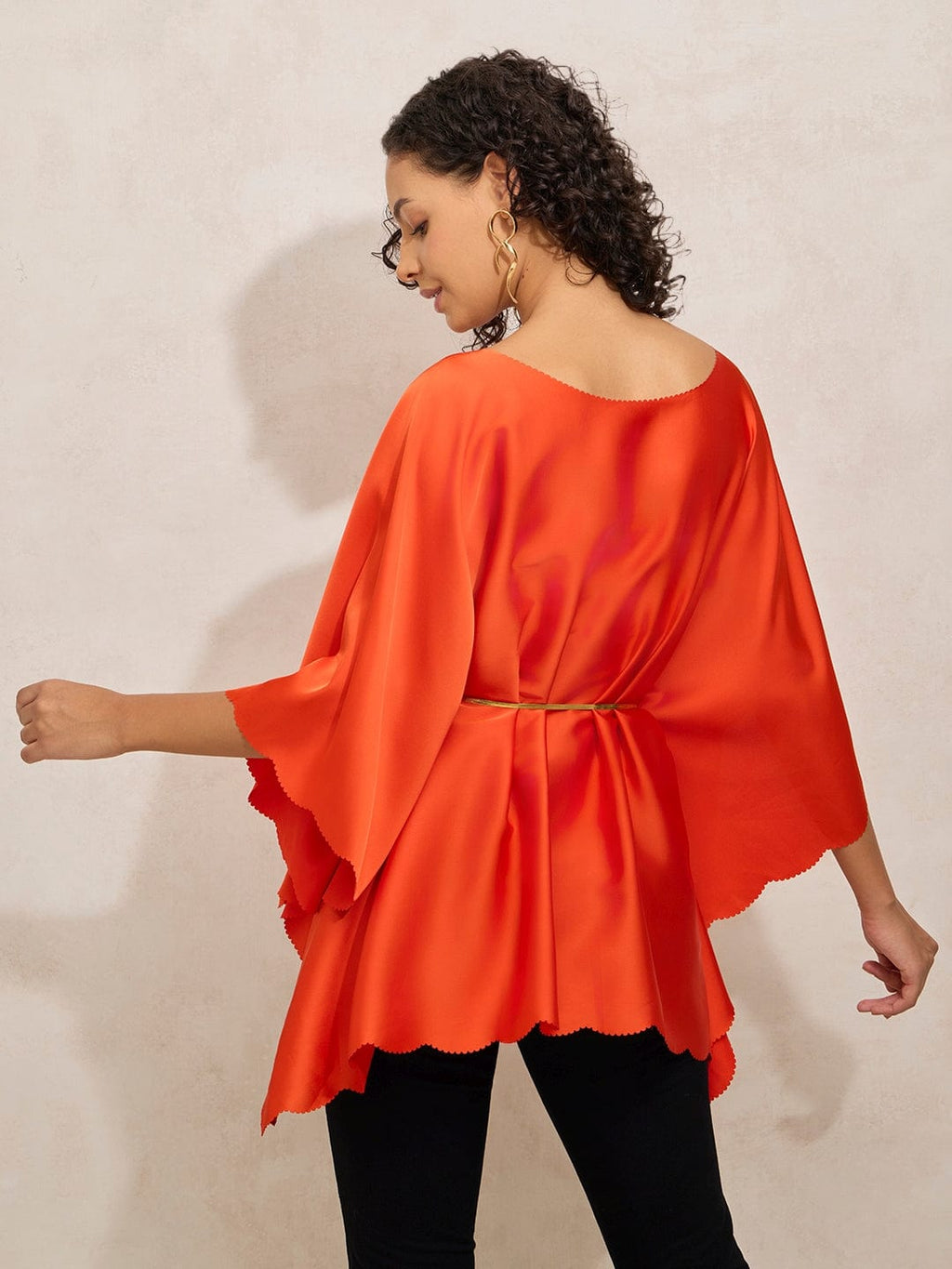 Women's Red Kaftan Top with Waist Tie-Up