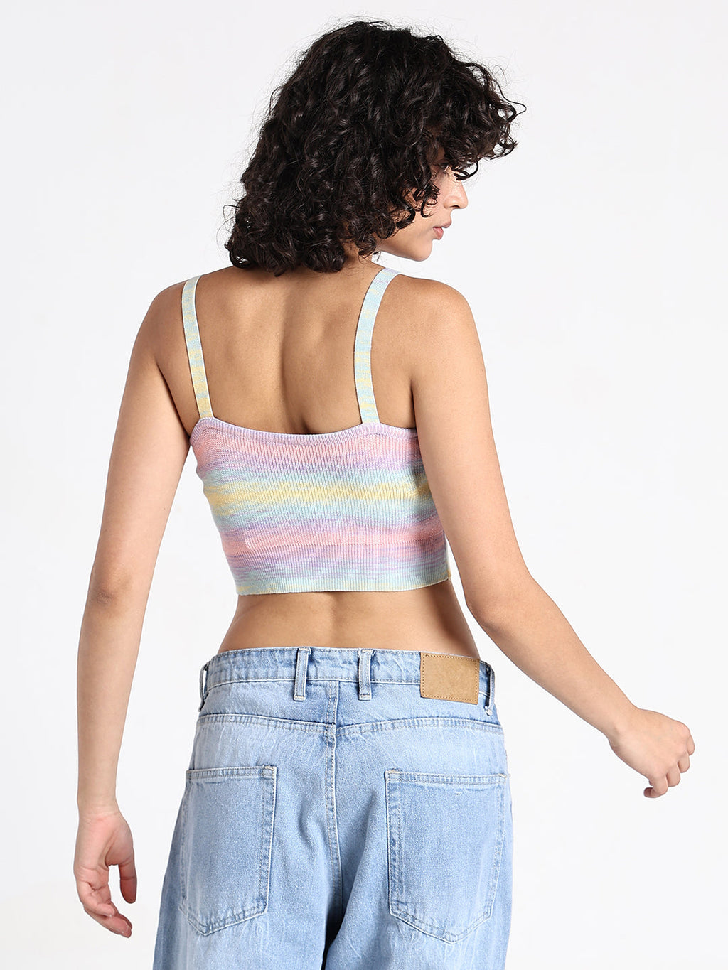 Women's Multi Ombre Knit Crop Top with 3D Butterfly Embellishments