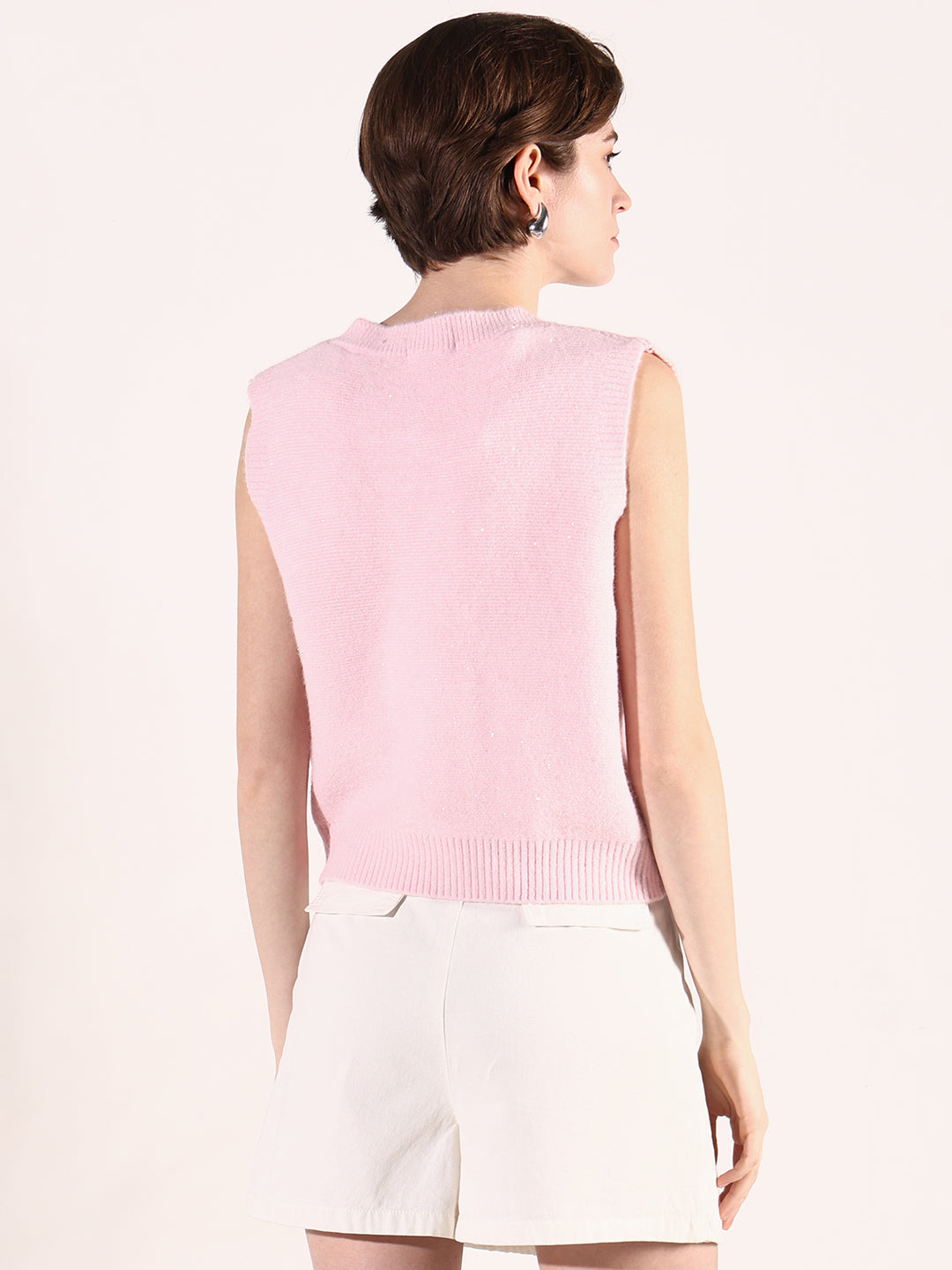 Women's Pink V-Neck Sleeveless Top