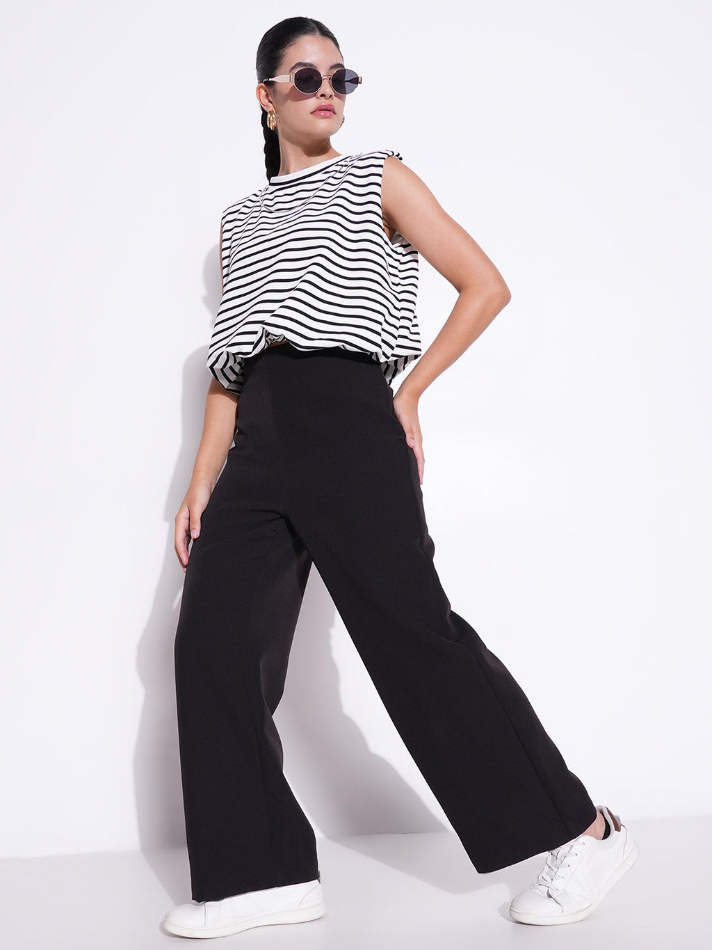 Women's White Striped Top with Chain