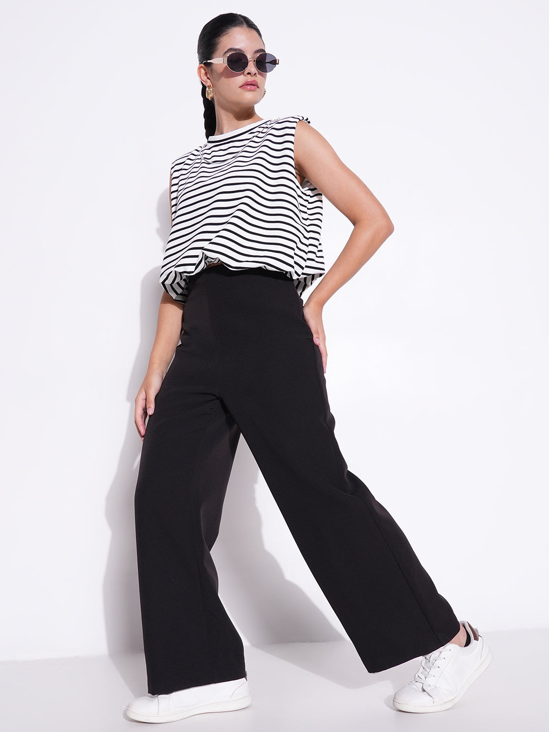 Women's White Striped Top with Chain