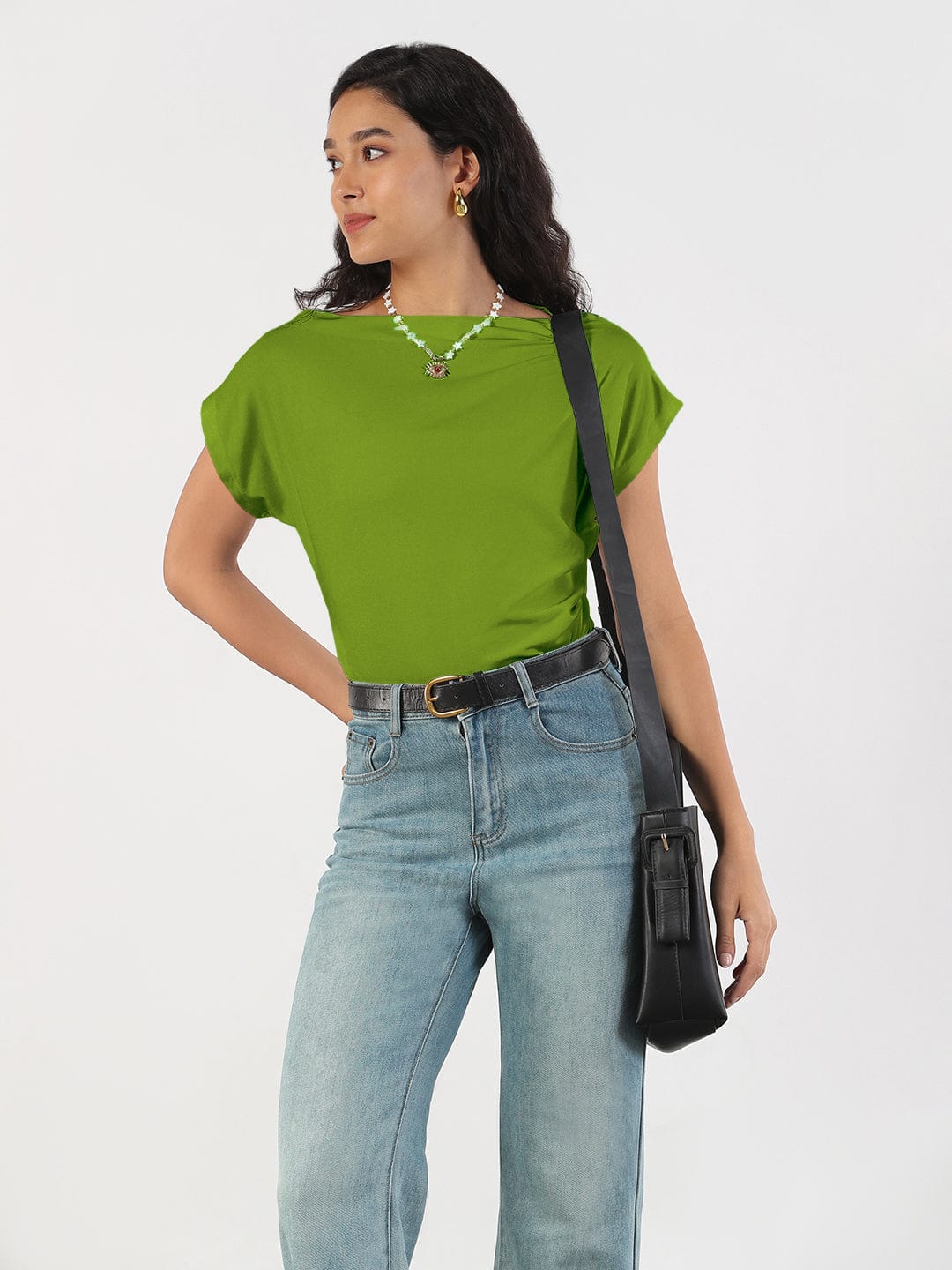 Women's Green Boat Neck Top
