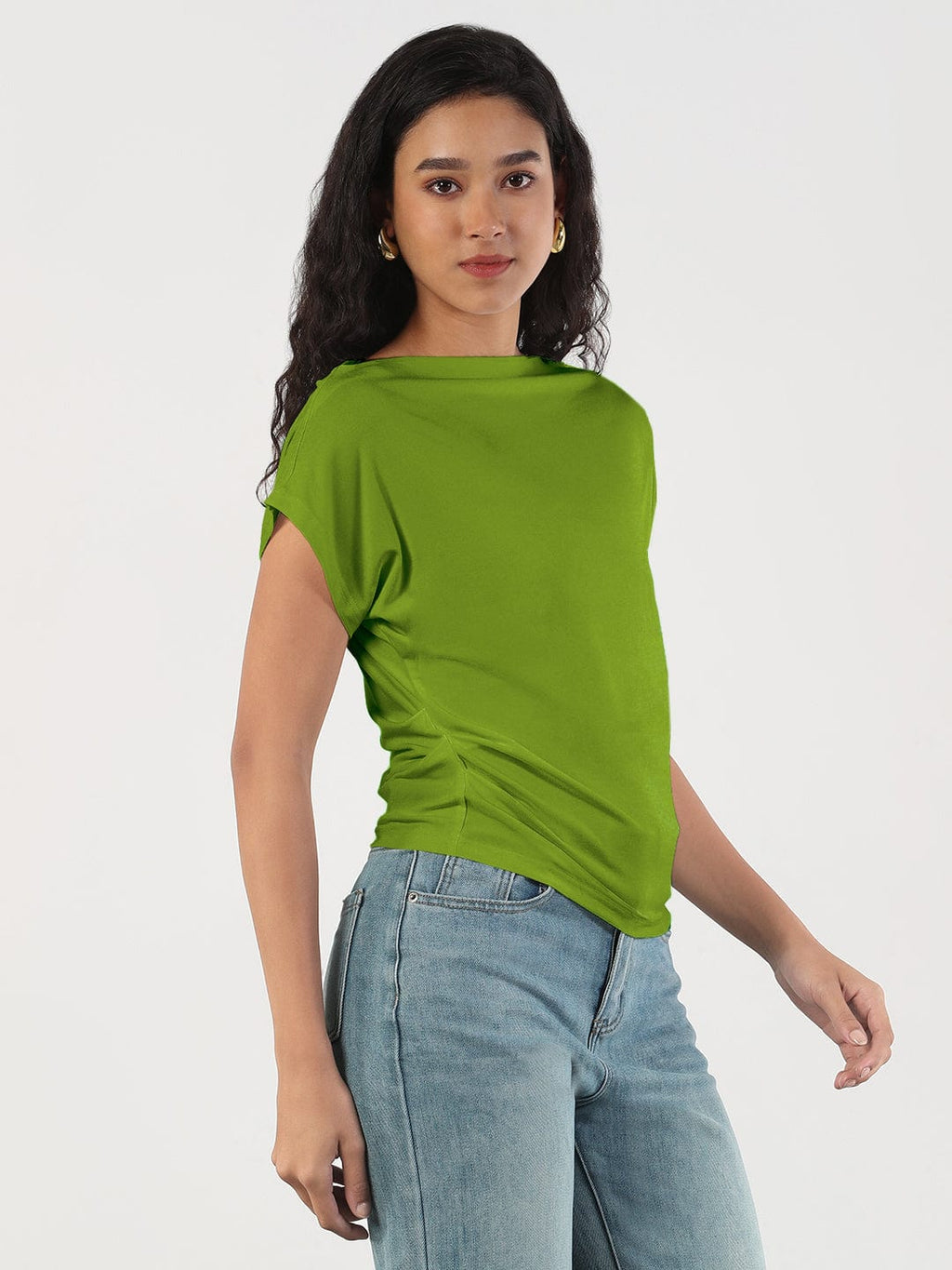Women's Green Boat Neck Top