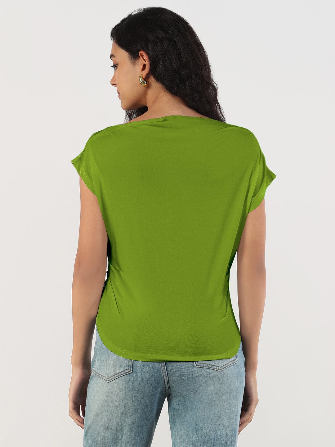 Women's Green Boat Neck Top