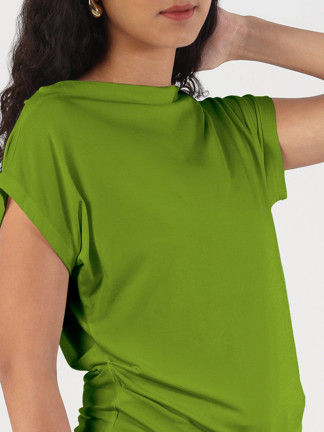 Women's Green Boat Neck Top