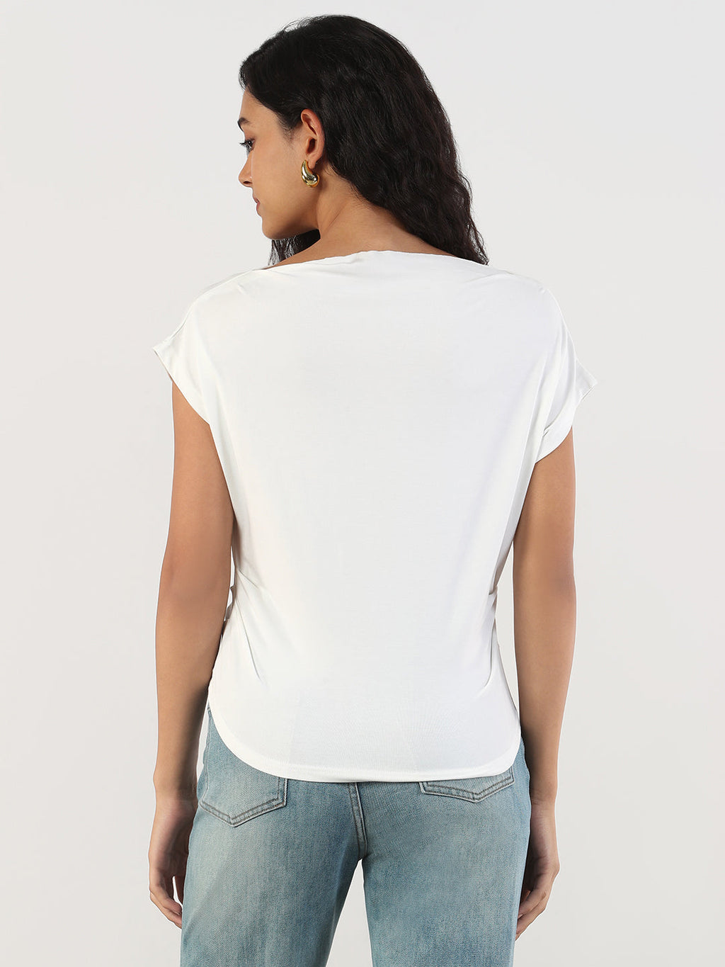 Women's Casual Solid Boat Neck White Top