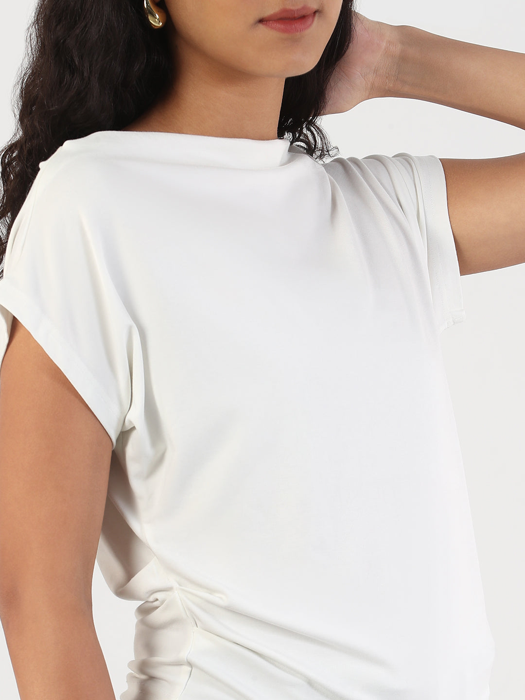 Women's Casual Solid Boat Neck White Top