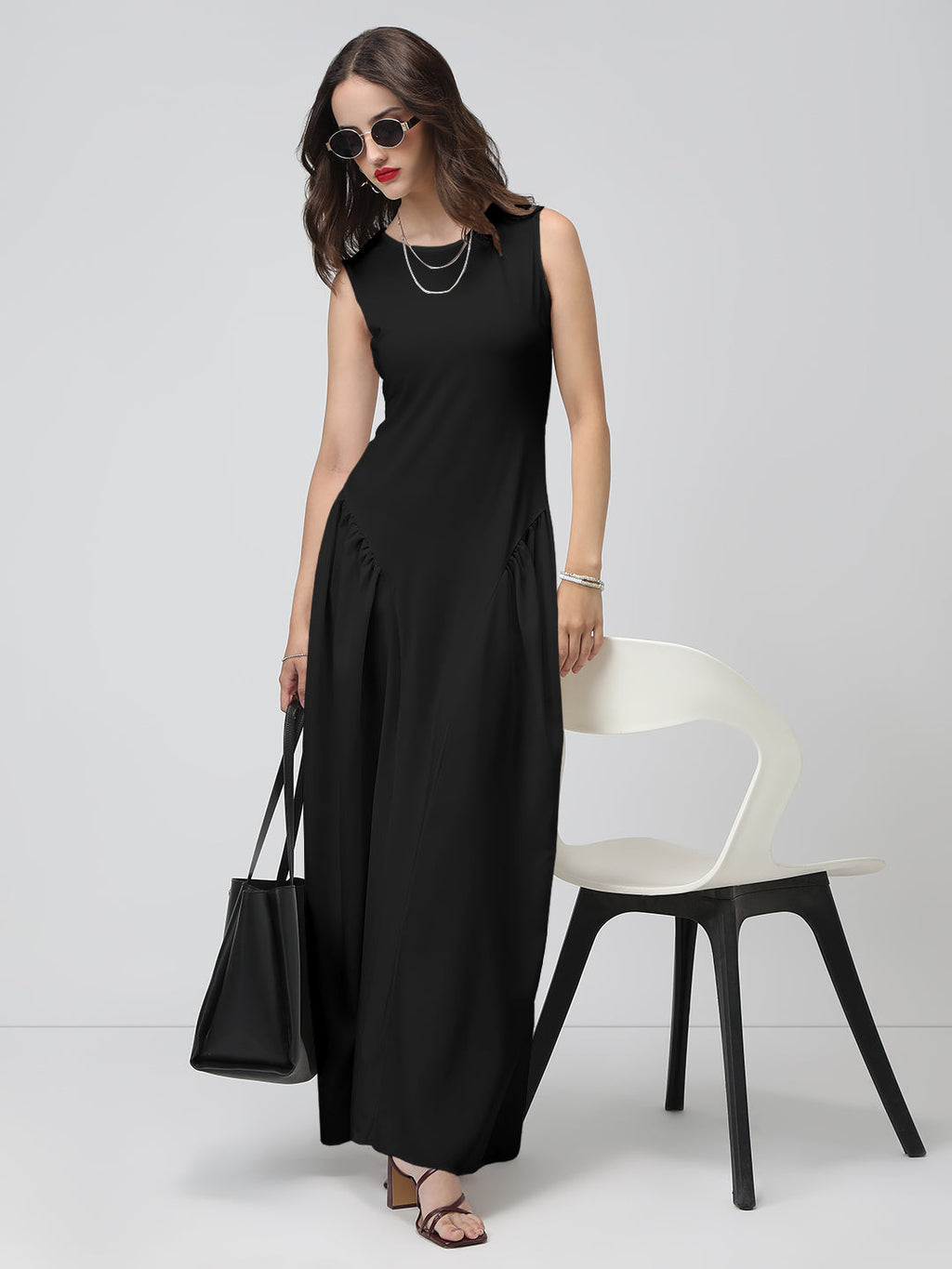 Women's Black Sleeveless Fit and Flare Maxi Dress