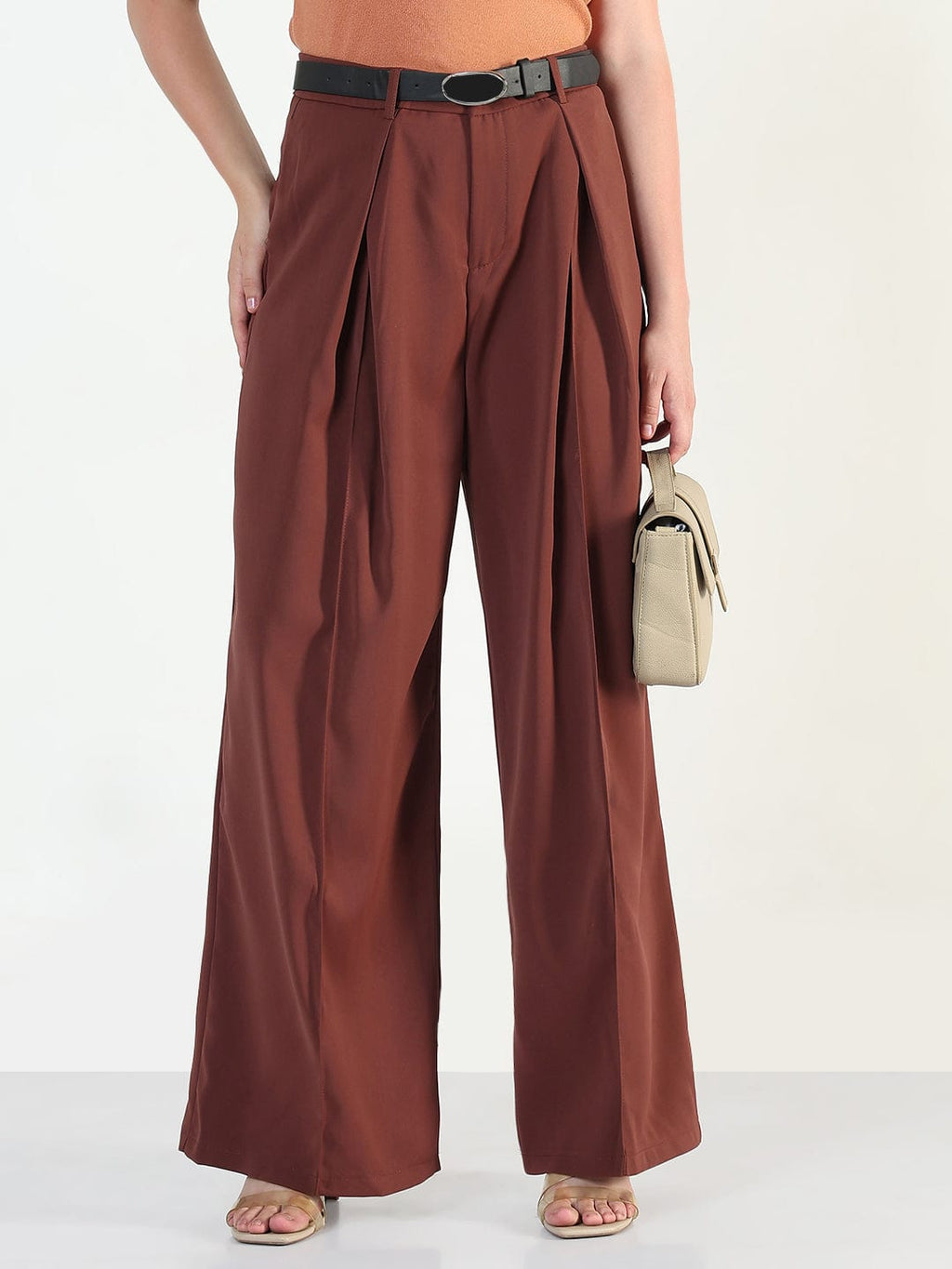 Women's Rust Relaxed Fit Korean Pants with Belt