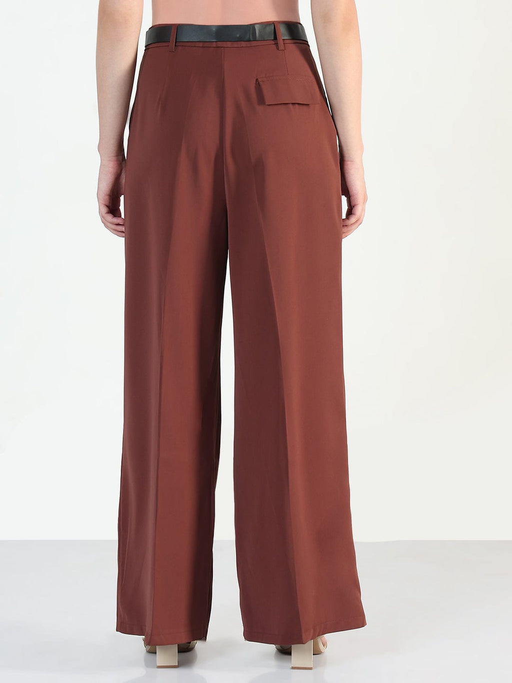 Women's Rust Relaxed Fit Korean Pants with Belt