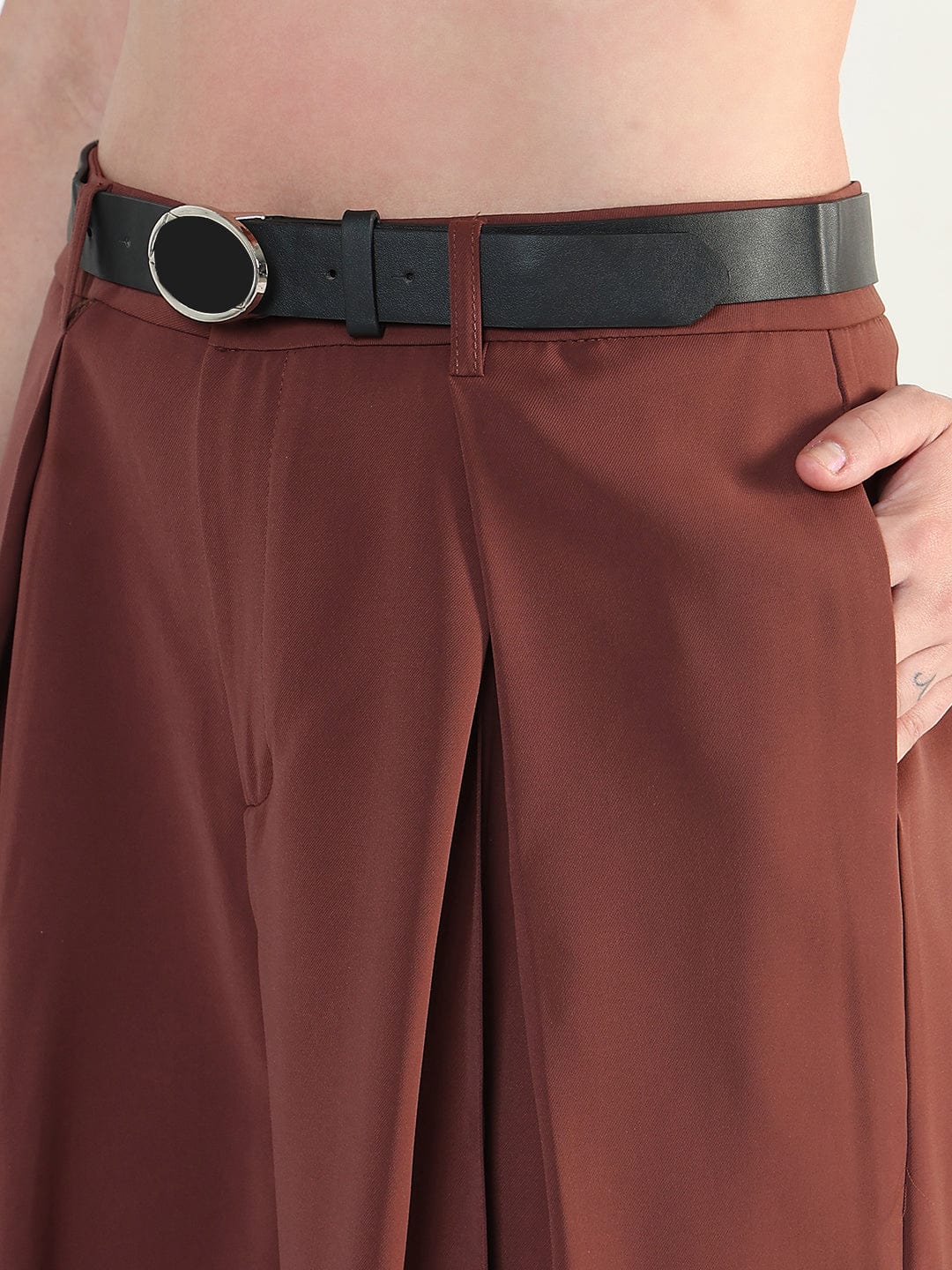 Women's Rust Relaxed Fit Korean Pants with Belt