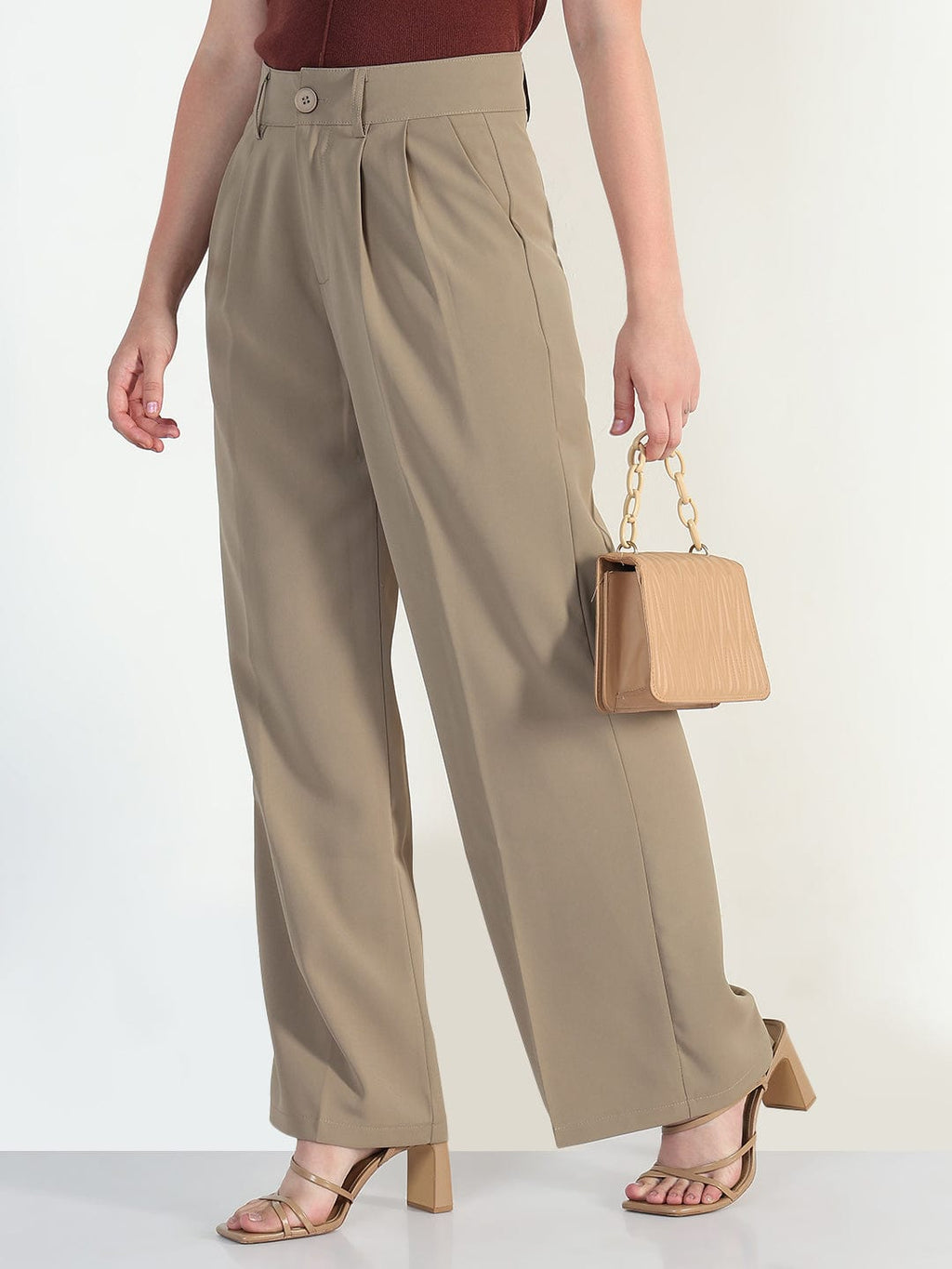 Women's Beige Straight Fit Korean Pants