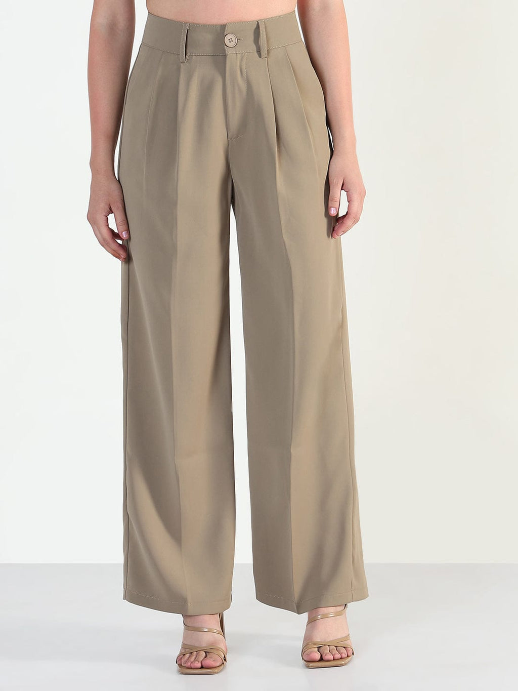 Women's Beige Straight Fit Korean Pants