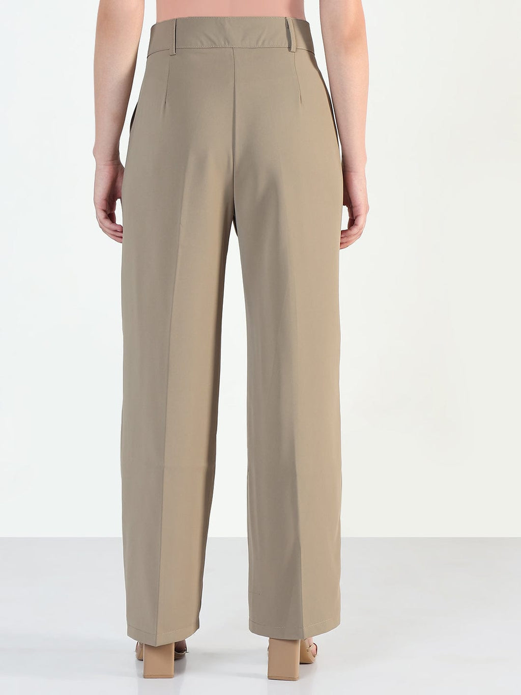 Women's Beige Straight Fit Korean Pants