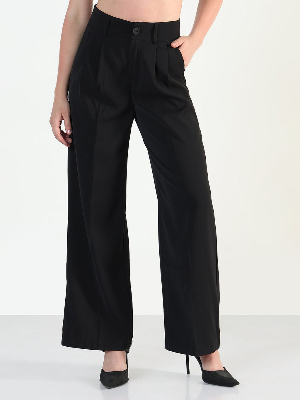 Women's Black Straight Fit Korean Pants