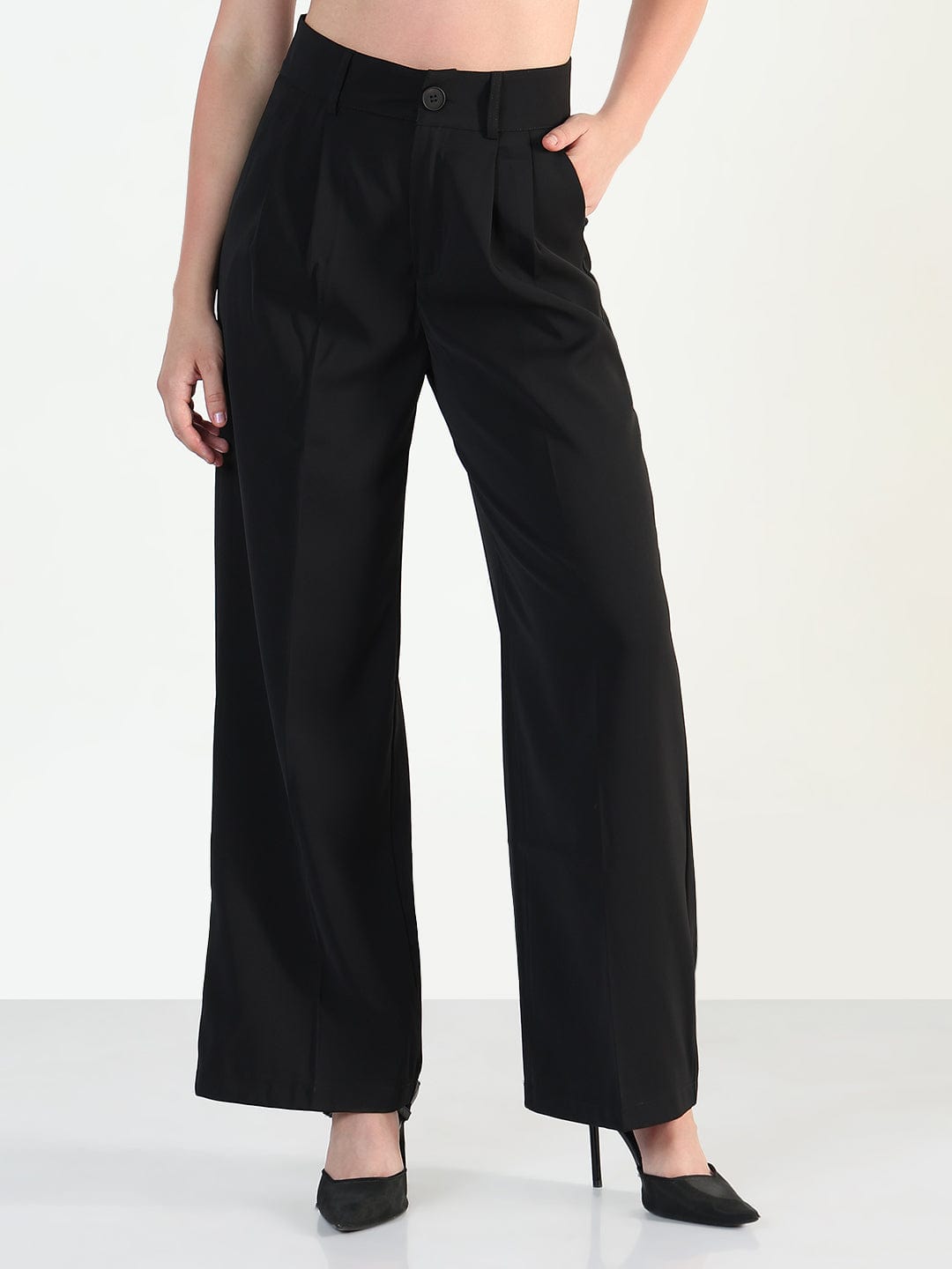 Women's Black Straight Fit Korean Pants