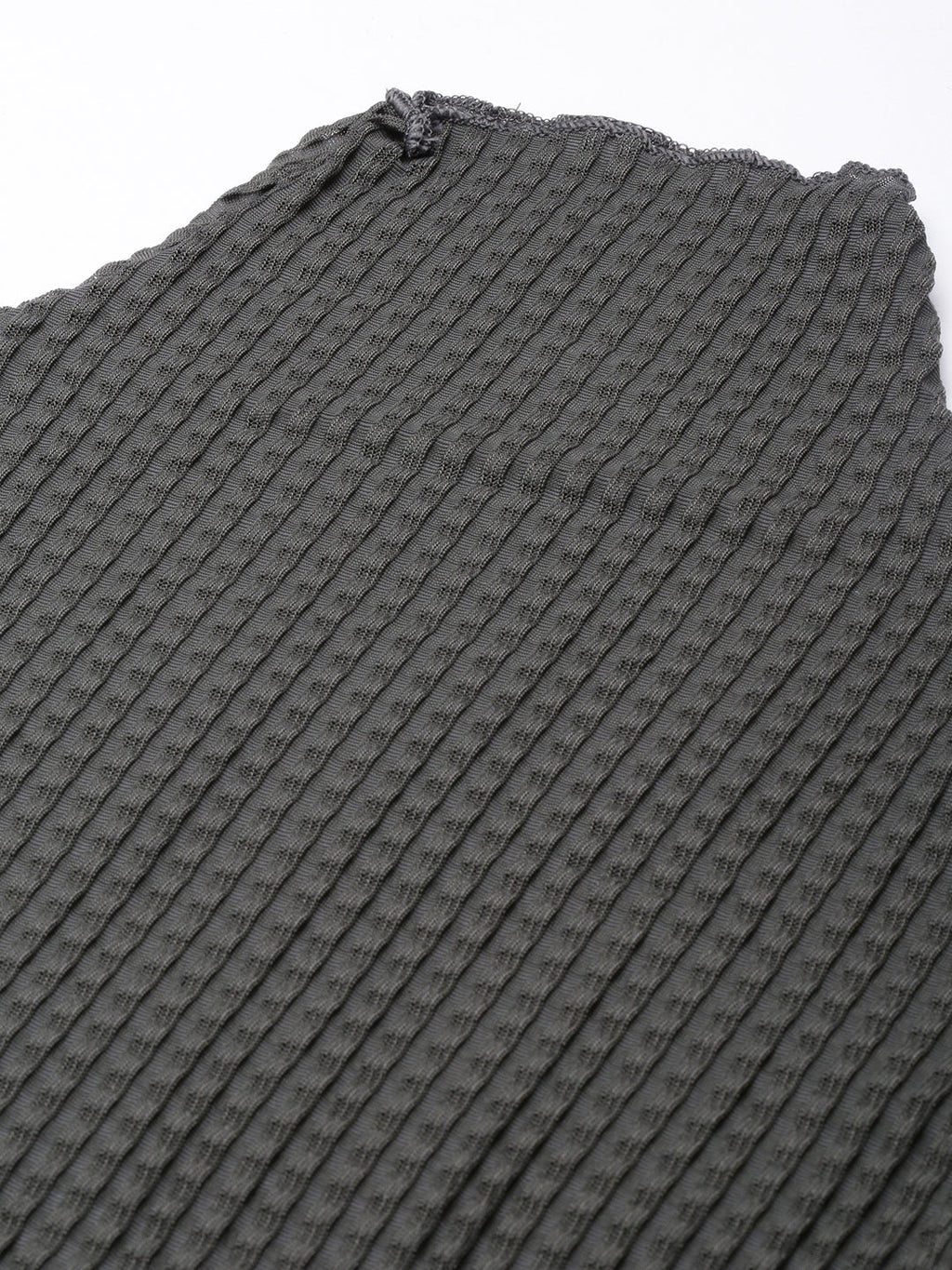 Women's Grey Self Design High Neck Long Sleeves Opaque Fitted Casual Top