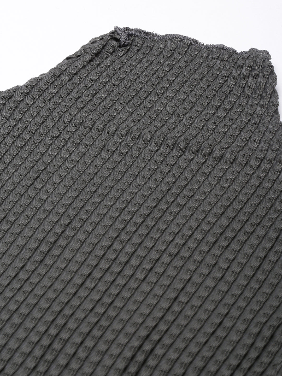 Women's Grey Self Design High Neck Long Sleeves Opaque Fitted Casual Top