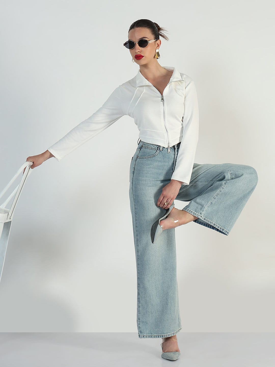 Women's White High-Low Short Top