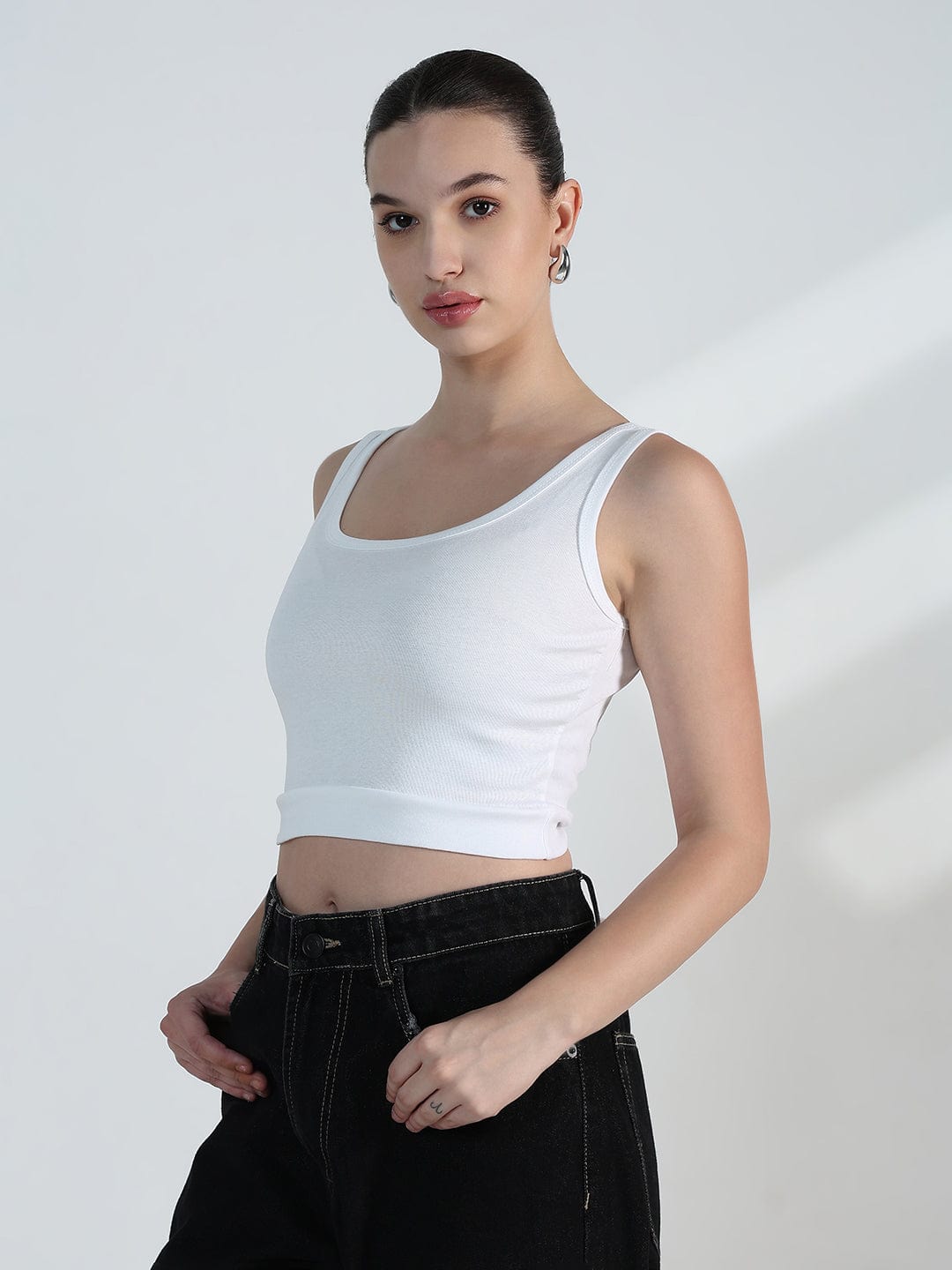 Women's Black Zip up Cropped Sweatshirt with Tank Top
