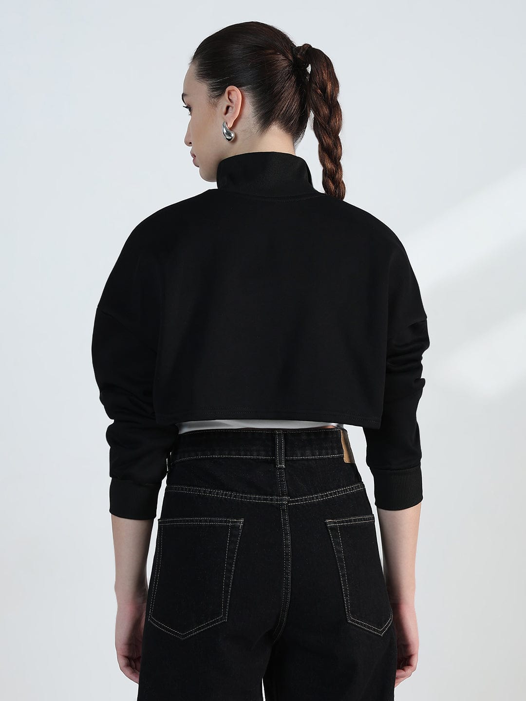 Women's Black Zip up Cropped Sweatshirt with Tank Top