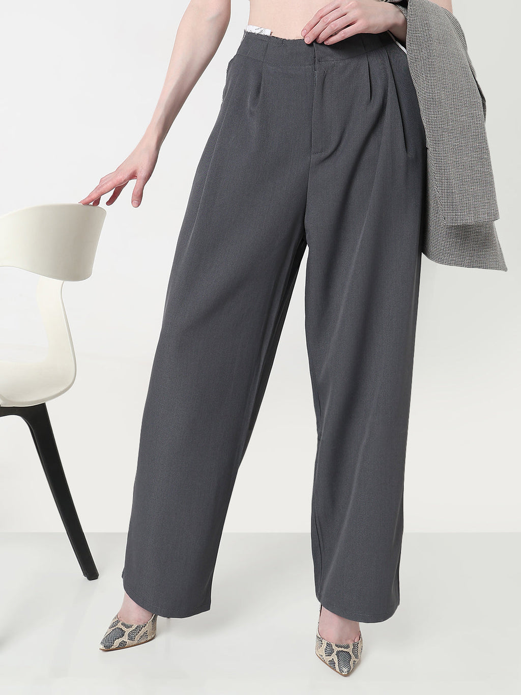 Women's Grey Pleated Trousers
