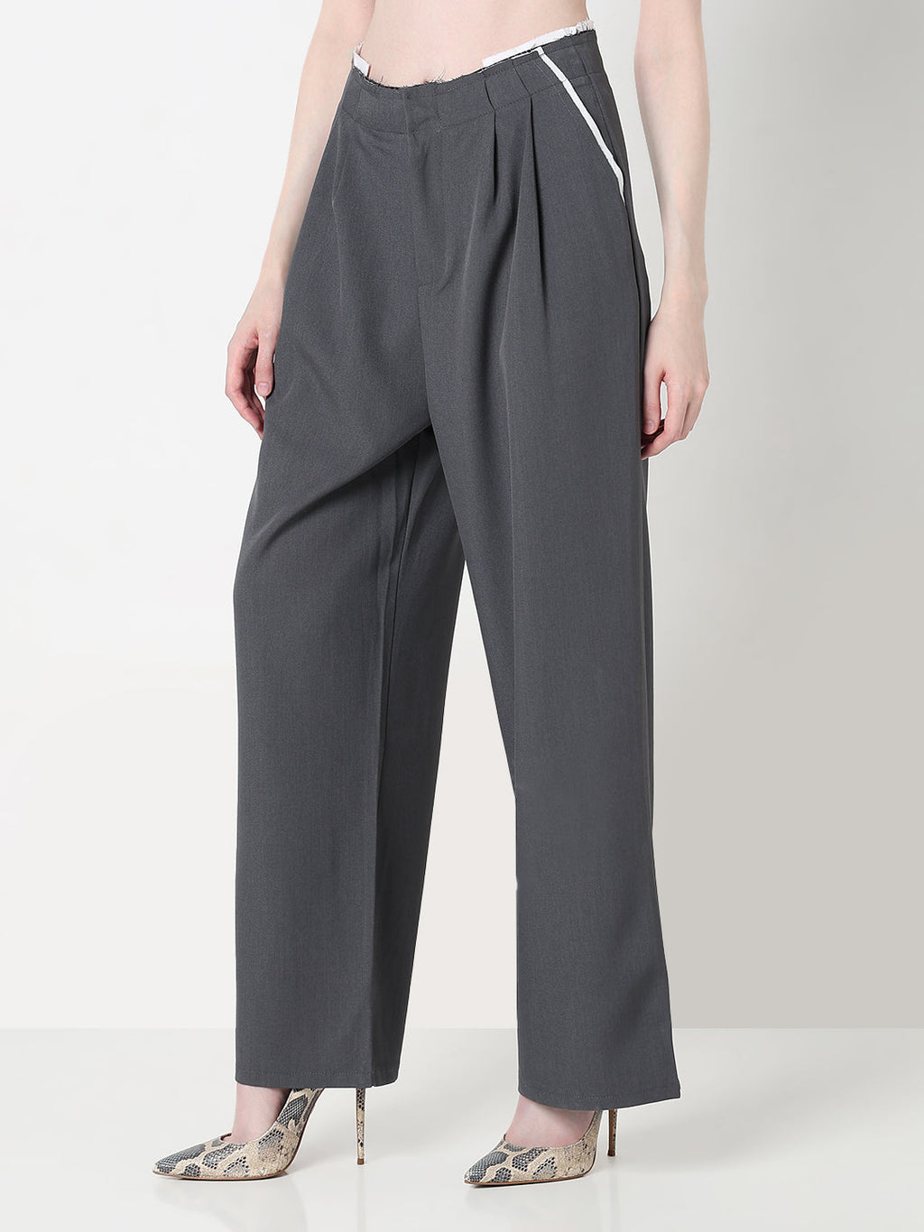 Women's Grey Pleated Trousers