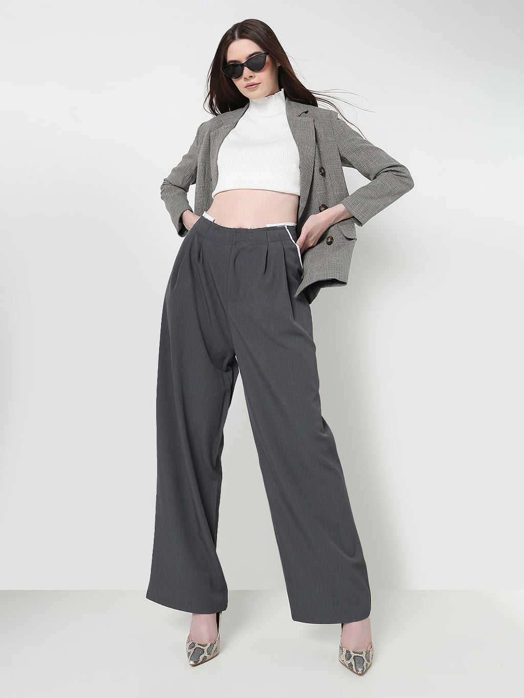 Women's Grey Pleated Trousers